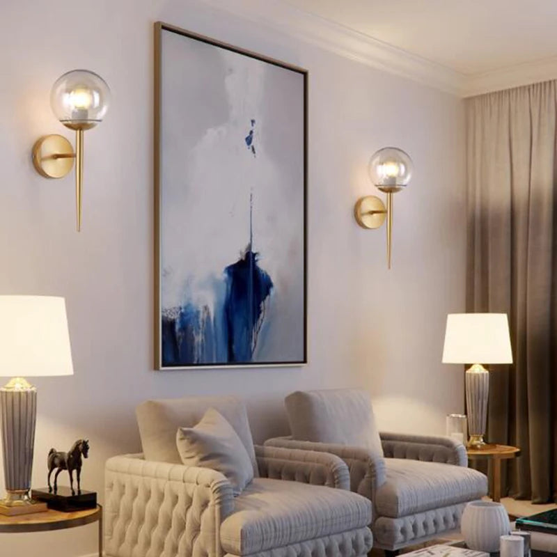 Applique murale boule de LED nordique appliques murales boule de verre nordique pour escaliers couloir chambre lampe de chevet E27 appliques murales d'intérieur lumières - vue 5 sur 14