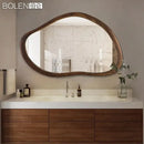 American solid wood bathroom mirror with irregular and retro decoration, Nordic household dressing mirror