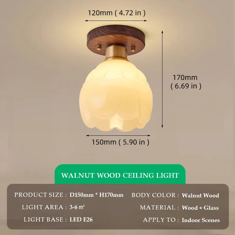 Walnut Wood Art Resin, Wabi-sabi Modern Vintage style, Ceiling Light for Corridor, Aisle balcony, Entrance Hall