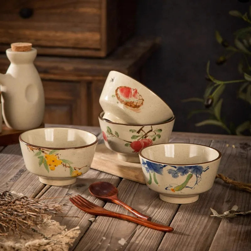 Bol ceramique style retro chinois motifs floraux - vue 4 sur 7