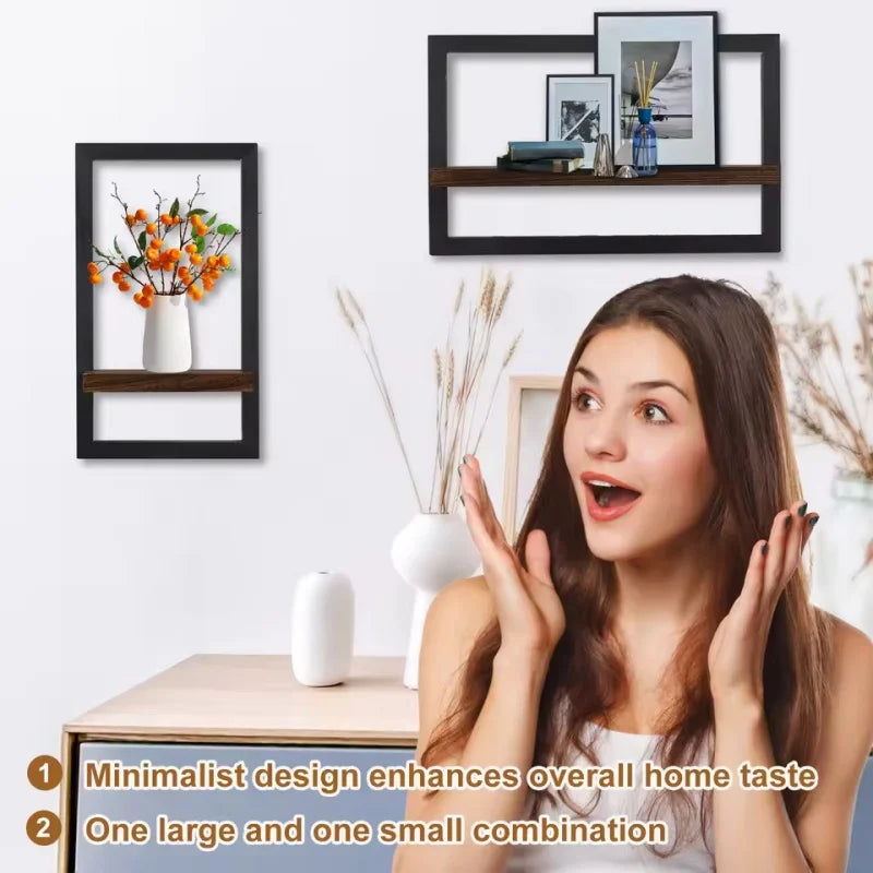 Set of 2 wooden floating wall shelves for storage and decoration - vue 5 sur 7