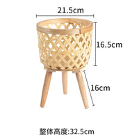 Nordic style rattan woven flower pot, indoor balcony, living room, plants, green ivy, hand woven wooden high legged floor flower