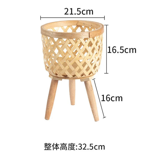 Nordic style rattan woven flower pot, indoor balcony, living room, plants, green ivy, hand woven wooden high legged floor flower