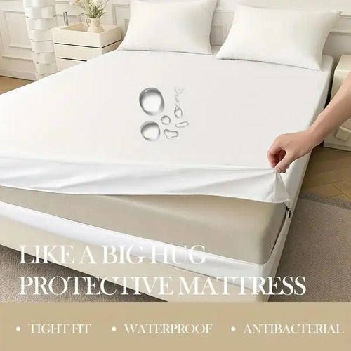 1pc 6-Sides Fully Enclosed Waterproof Mattress Cover With Zipper (Without Pillowcase), Dust-proof Mattress Protector Solid Color - vue 7 sur 8
