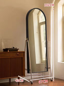 Adjustable solid wood full body mirror, magazine bookshelf mirror, floor standing retro with wheel fitting mirror