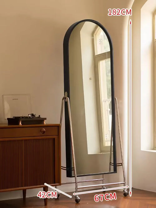 Adjustable solid wood full body mirror, magazine bookshelf mirror, floor standing retro with wheel fitting mirror - vue 9 sur 18