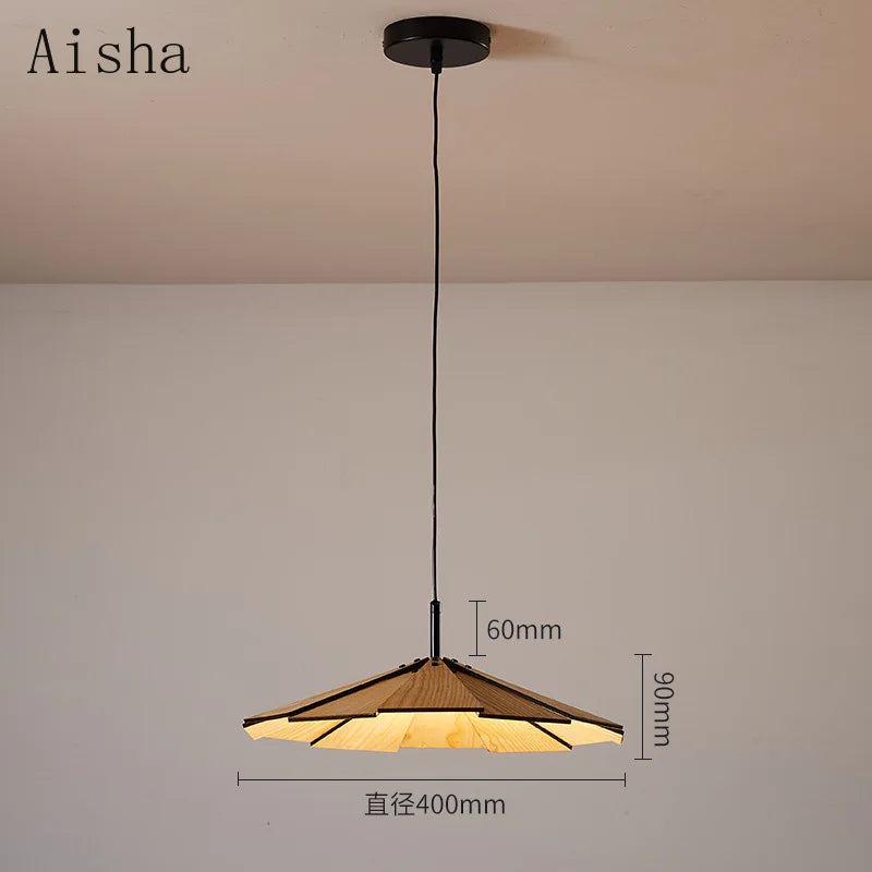 suspension japonaise wabi-sabi en noyer fait main pour décoration intérieure - vue 7 sur 8