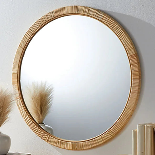 miroir mural encadré en rotin naturel fait main décoratif et élégant - vue 5 sur 6