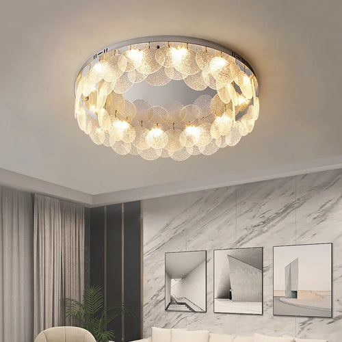Plafonnier Led rond en verre et cristal - vue 5 sur 10
