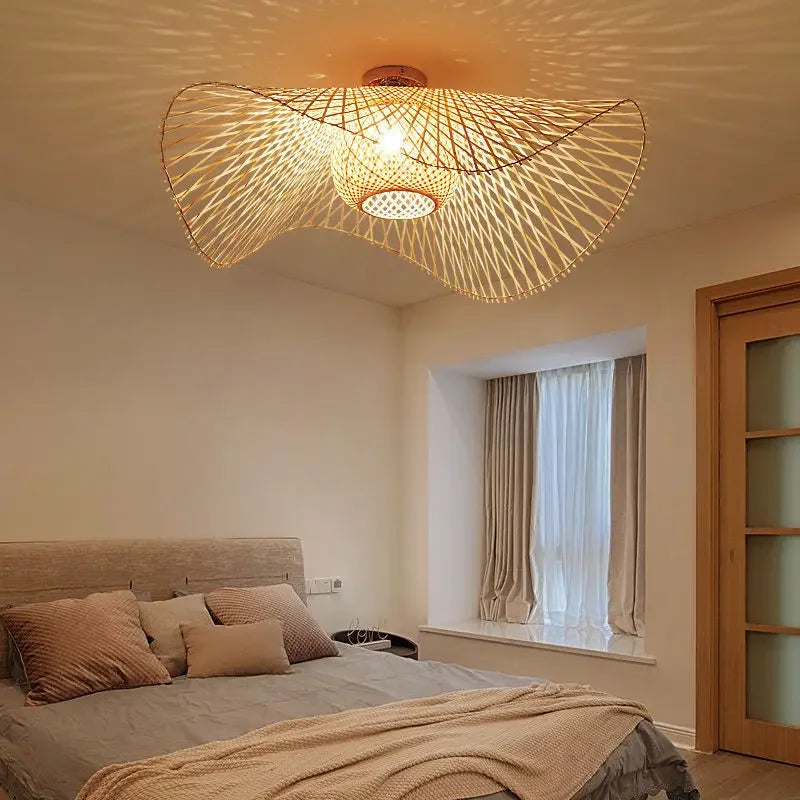 lustre en bambou tissé style japonais pour décoration moderne