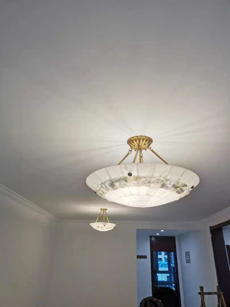 lustre minimaliste en cuivre et marbre design moderne - vue 5 sur 10
