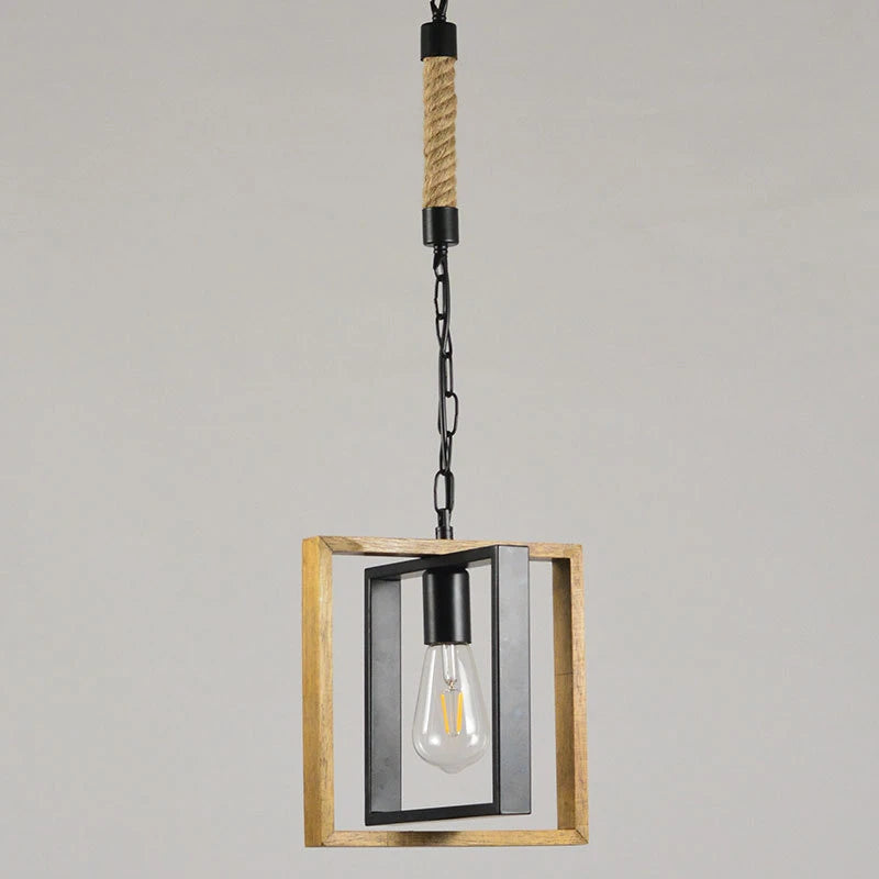 suspension vintage loft amérique en bois métal pour cuisine - vue 9 sur 9
