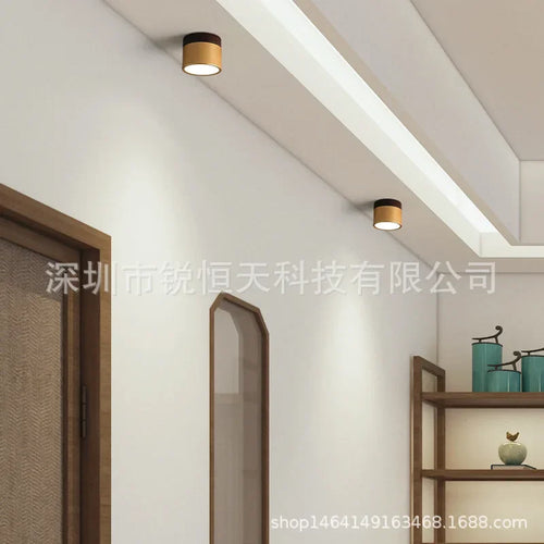 Downlight ouvert monté couleur noyer sans poinçon salon intégré projecteur Led rond couloir lumière - vue 5 sur 5