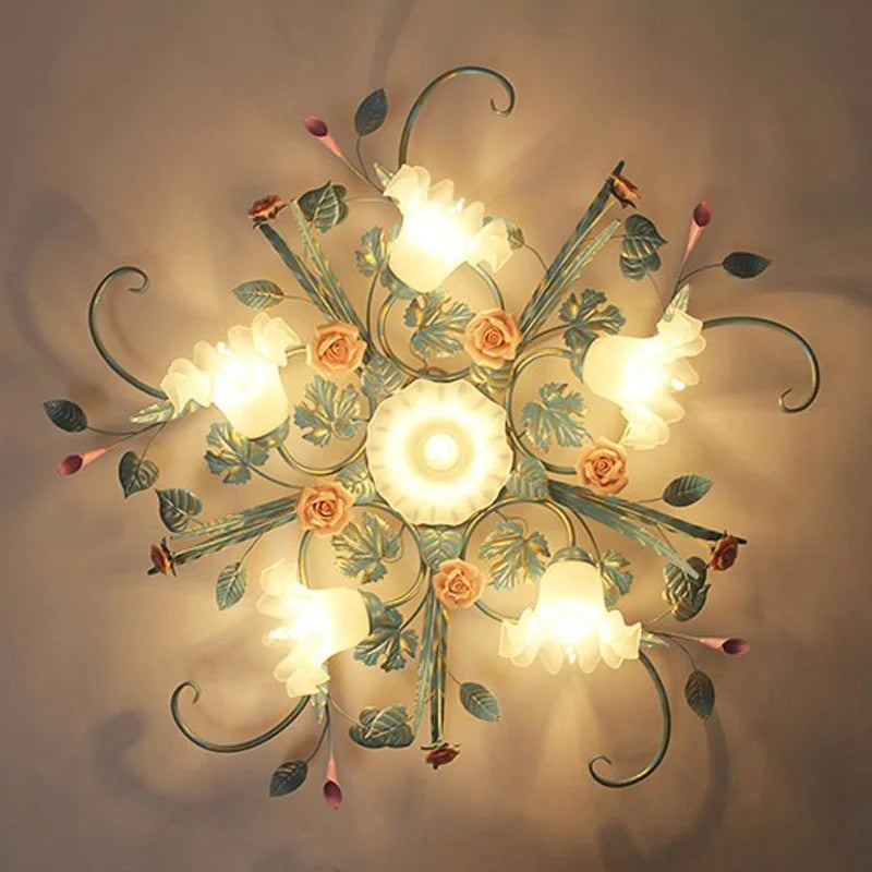 Romantique Chaud Fleur Plafonniers Fer Princesse Chambre Lampe Fille Salle De Mariage Luminaires Plafonniers Suspendus Pour La Maison Chambre