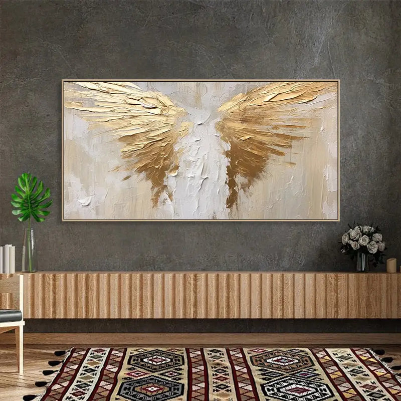 peinture abstraite ailes dorées en relief décoration murale artistique
