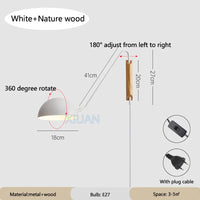 Nordic Bedroom Bedside Wall Lamps Plug In Wall Sconce Black White Iron Lampshade Swing Long Arms Wall Mounted Light E27