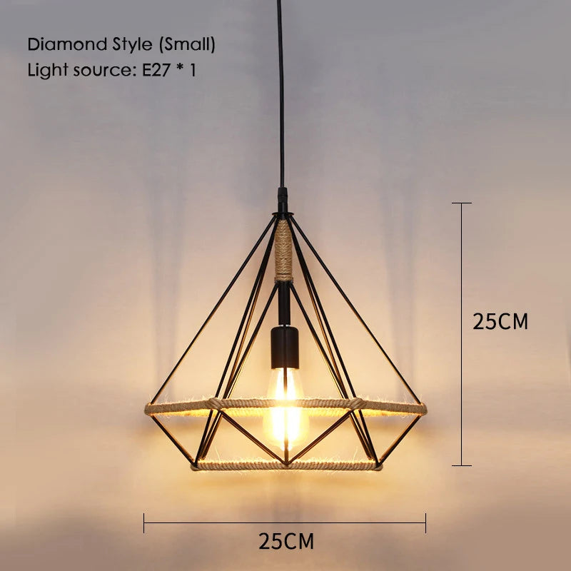Sisal chanvre corde suspension plafonnier Lustre suspendu Lustre fer main tressage rustique rétro pour salle à manger décor