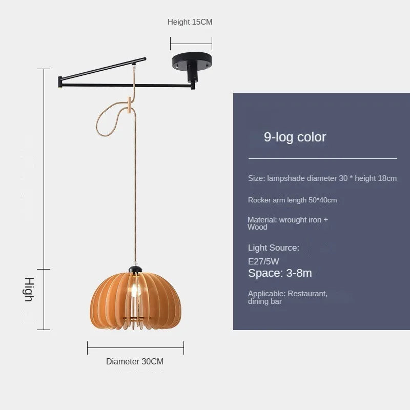 lustre moderne à led créatif avec bras rétractable en bois artistique - vue 9 sur 16