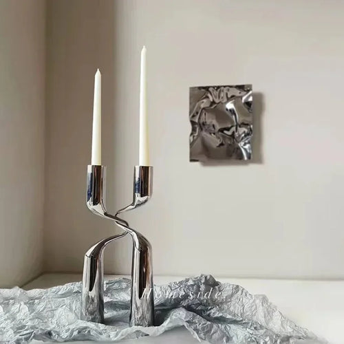 bougeoir en métal argenté candélabre de luxe double tête décoratif