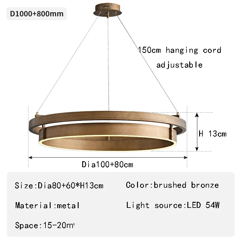 Creative minimalist bronze LED chandelier for interior decor - vue 7 sur 9
