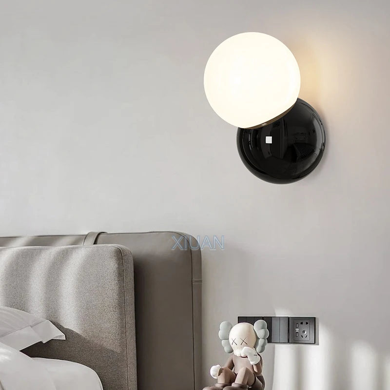 Applique murale boule ronde nordique pour éclairage de chambre à coucher crème blanc jaune lampe de chevet salon allée couloir hôtel escalier