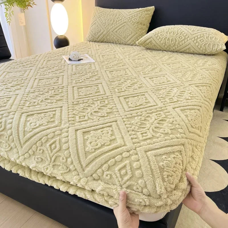 Plush Mattress Cover For Bed,stretch Soft Material Fitted Sheet, Keep Warm,dust Protector,machine Washable 90X200,180X200 - vue 6 sur 20