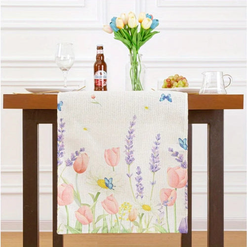 Chemin de table floral aquarelle papillons style printanier - vue 8 sur 7