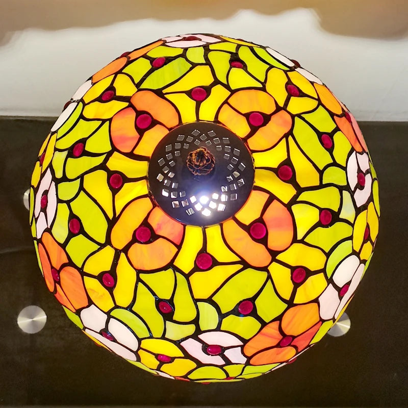 Tiffany style table lamp with decorative coloured glass flower - vue 6 sur 6