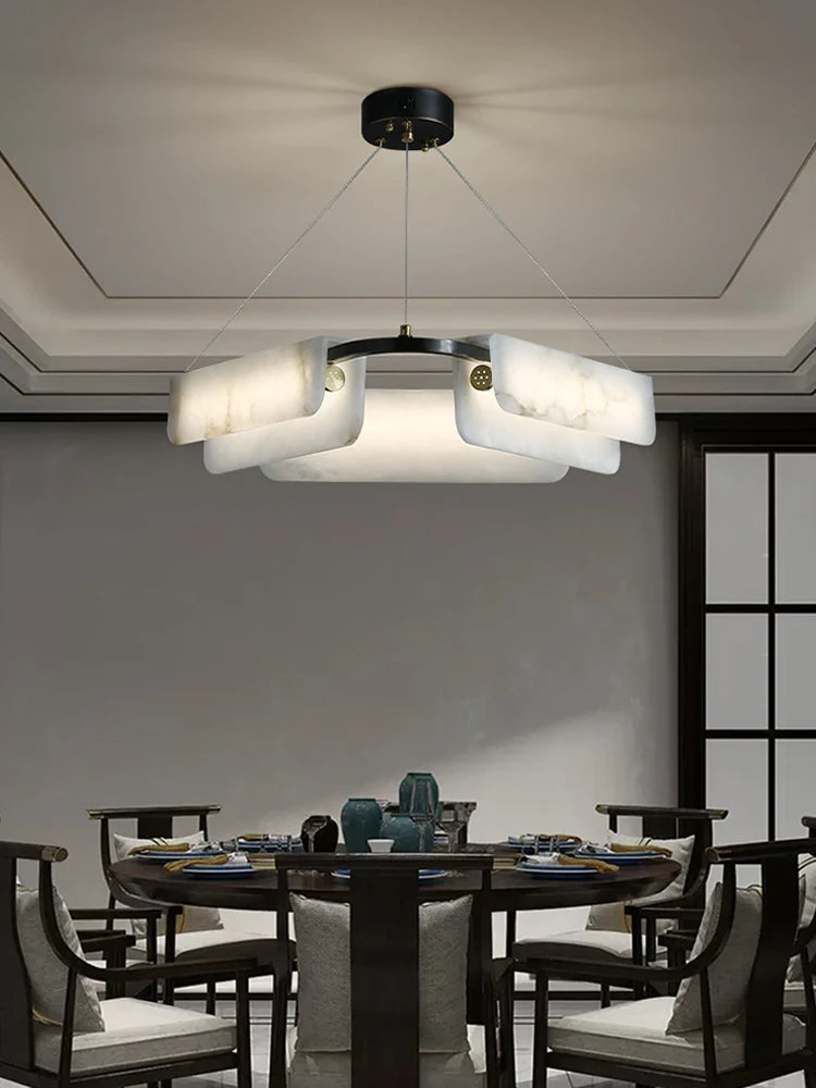 lustre en marbre naturel pur et cuivre design lumineux moderne - vue 3 sur 11