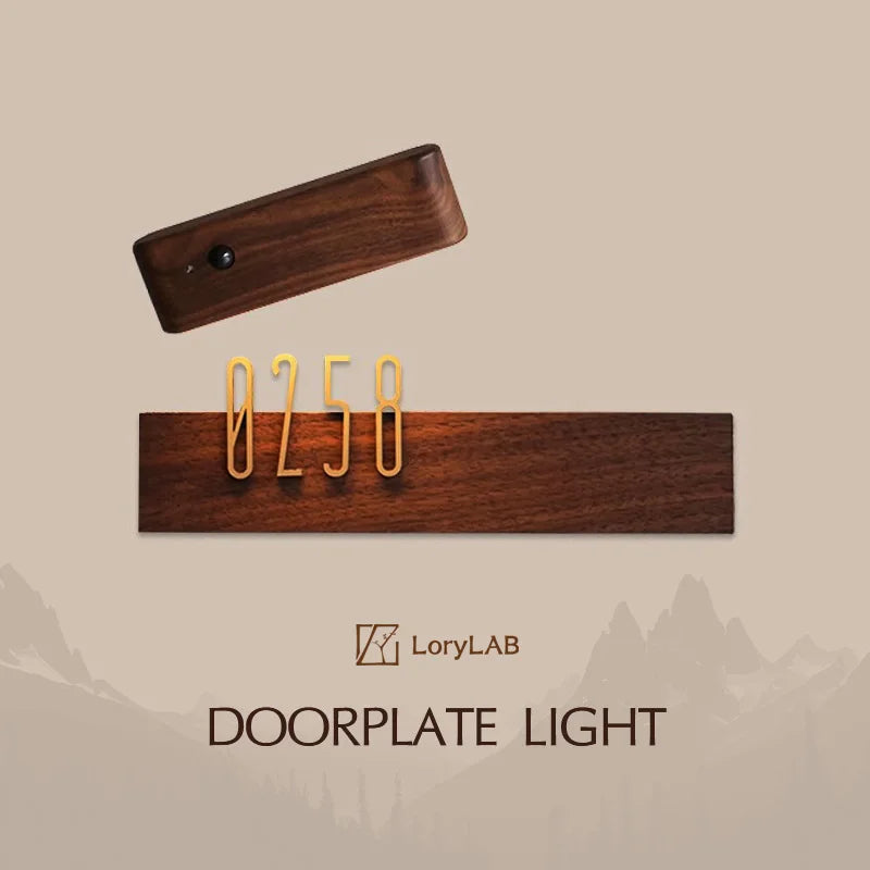 DIY Customizable Number Walnut Wood Retro, Decorative Plaque Charge Inductive Lighting for Entrance Door, Bedroom, Living Room - vue 2 sur 7