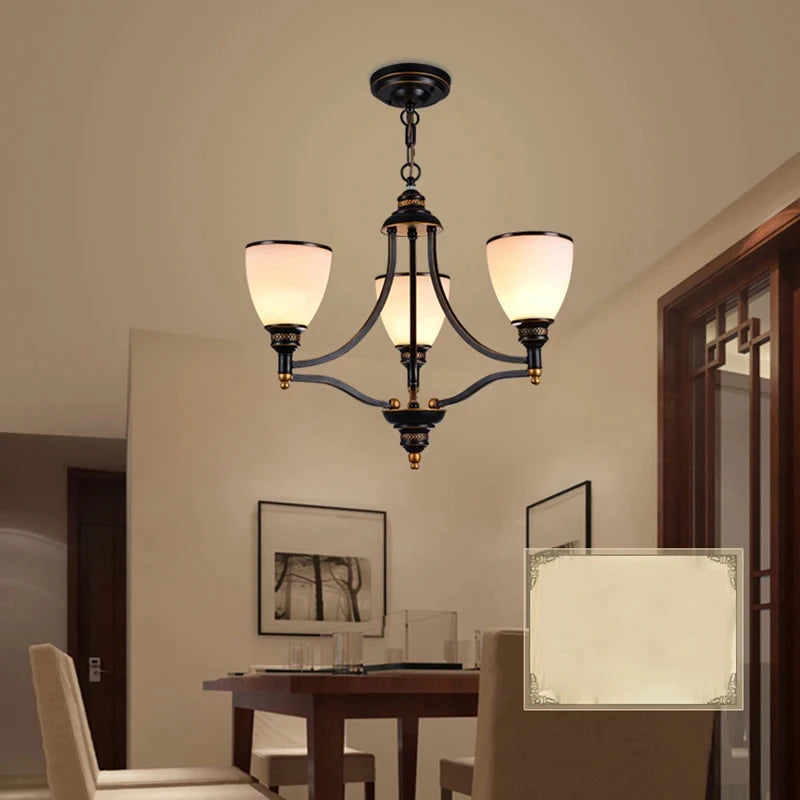 lustre vintage en fer et bronze style loft avec abat jour en verre - vue 5 sur 14
