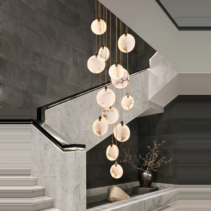 Lustre artistique LED en marbre doré à intensité réglable - vue 6 sur 25
