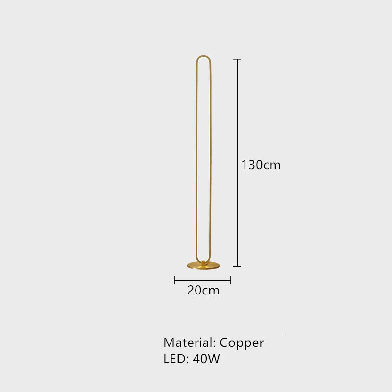 Minimalist copper LED floor lamp with 3 interchangeable Nordic decorations