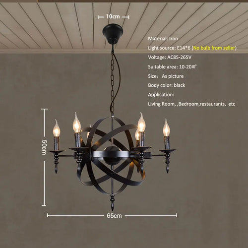 Lustre style Loft américain en métal rétro rustique - vue 6 sur 7