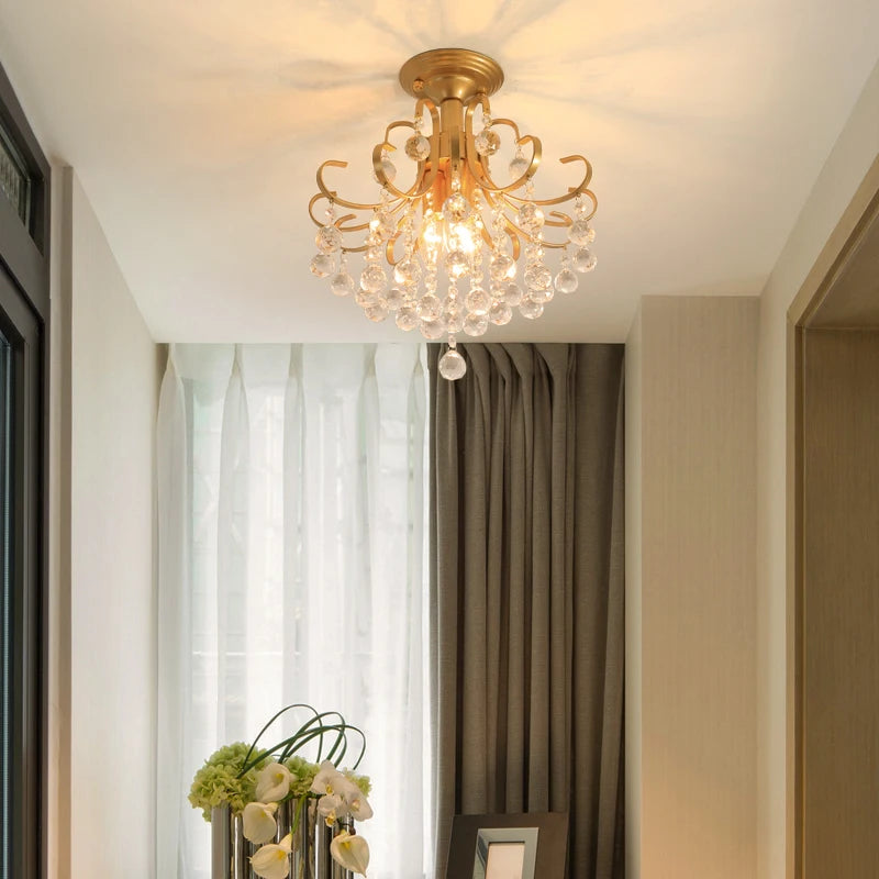 lustre moderne en cristal doré pour intérieur lumineux - vue 4 sur 16