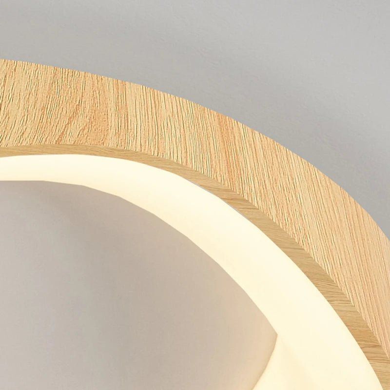 lampe led circulaire simple grain de bois éclairage intérieur moderne - vue 7 sur 8