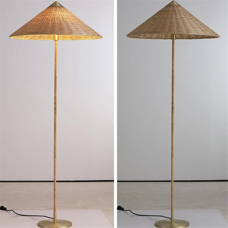 lampadaire led moderne nordique tissé à la main en bambou rotin - vue 7 sur 8
