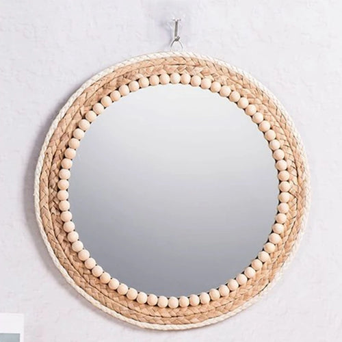 miroir mural rond en rotin style bohème décoration murale élégante - vue 2 sur 6