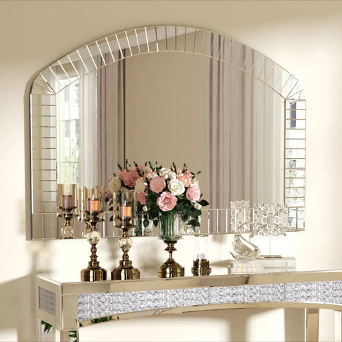 Large Silver Arched Wall Mirror, Silver Glass, Decorative Venetian Accent Mirror, Home Living Room Decor, Bling Beveled Edge - vue 3 sur 7