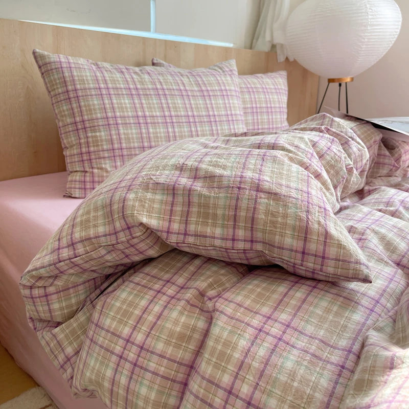 housse de couette rayée rose en coton pour chambre fille