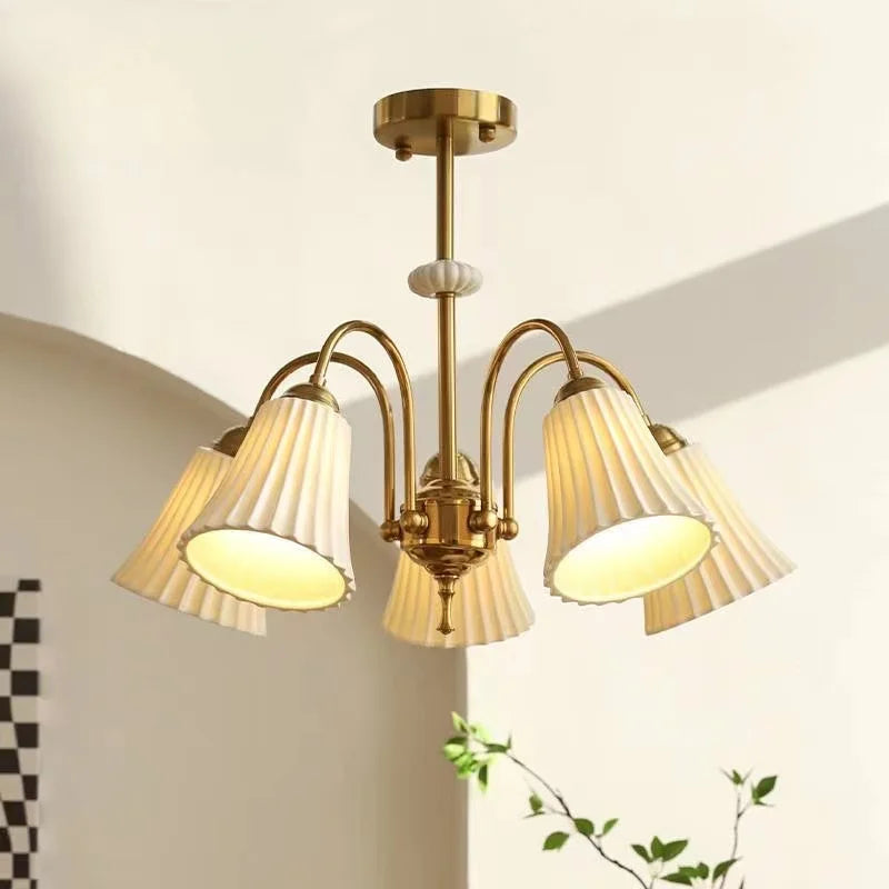 lustre rétro français en céramique et cuivre style américain design - vue 5 sur 13