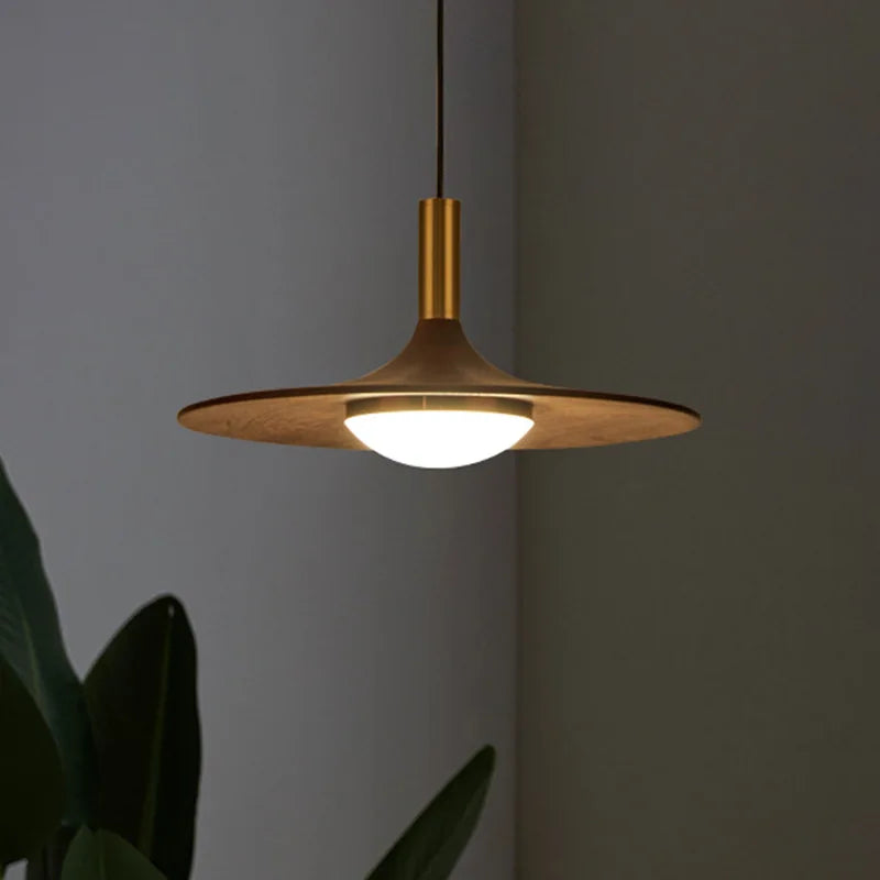 soucoupe volante led en bois massif cuivre éclairage suspendu - vue 6 sur 9