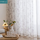 Voilage texture lin motif feuilles erable style champetre