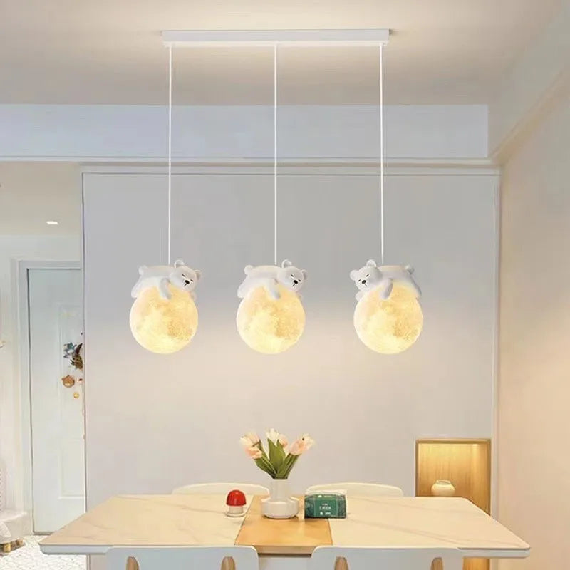 Modern children's bedroom minimalist little bear LED pendant light - vue 3 sur 10