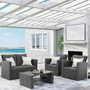 Wisteria Lane 4 Piece Outdoor Patio Furniture Set, Porch Deck Wicker Conversation Set, Grey Rattan Sofa Chair with Back Cushions