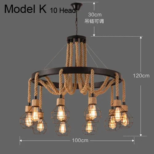 Lustre et Suspension rustique industrielle avec cordage - vue 19 sur 21