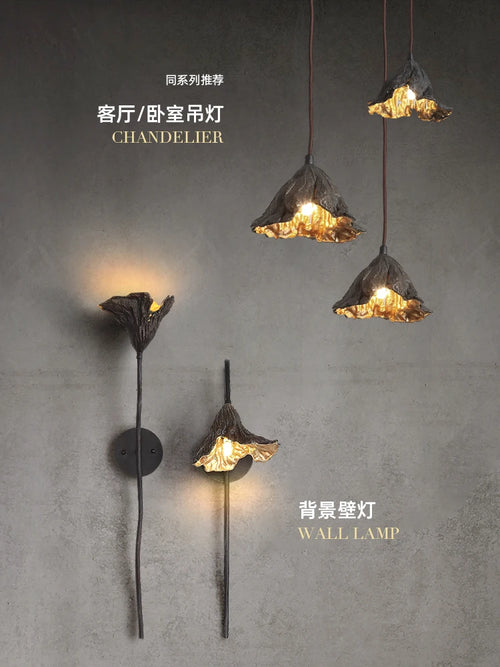 Applique murale laiton feuille lotus chinois simple zen - vue 4 sur 8