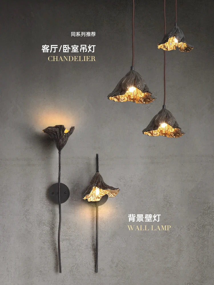Applique murale laiton feuille lotus chinois simple zen - vue 3 sur 8