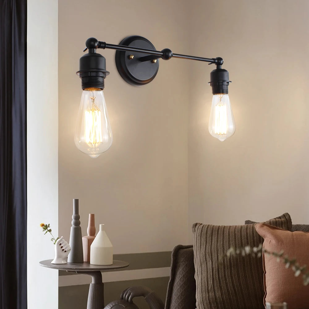 applique murale vintage noir led 2 têtes - vue 5 sur 7
