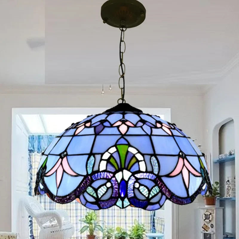 suspension tiffany en verre décorative style nordique paon faite à la main - vue 4 sur 10